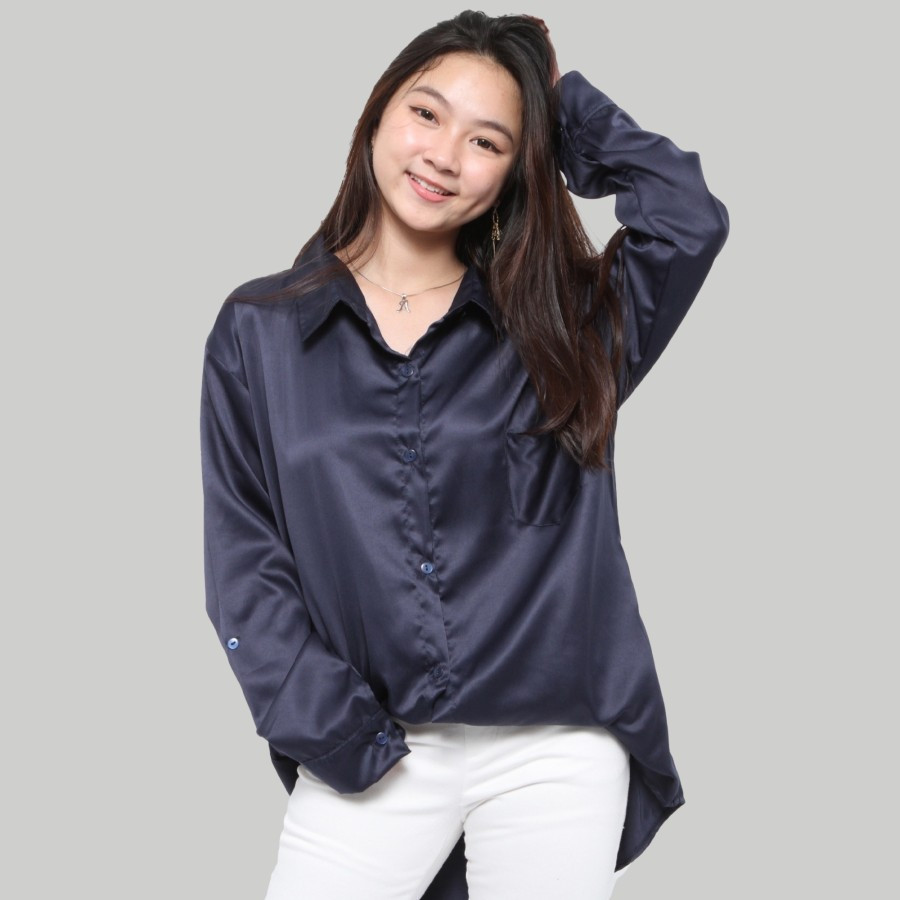 Monellina Fashion Kemeja Satin XXL Jumbo Murah Wanita Kekinian 00653