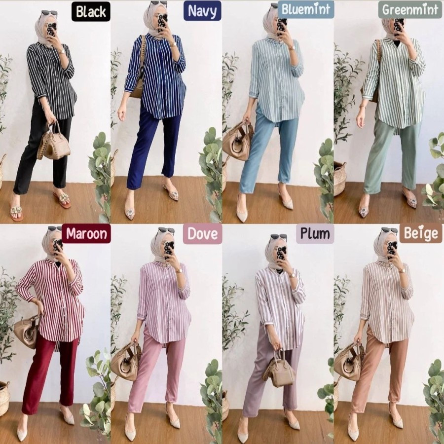one set wanita kemeja Wanda Premium setelan baju set celana panjang
